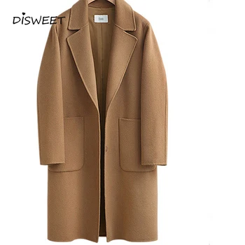

Korean Loose Long Woolen Coat Female Harajuku Fashion Two Buckle Women's Jacket 2019 Winter Casual Solid Big Pocket Wool Blends