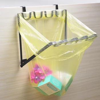 

1pcs Cabinet Door Back Garbage Bag Bracket Hook Kitchen Plastic Bag Rack Hanging Trash Can Garbage Rack Kitchen Accessories