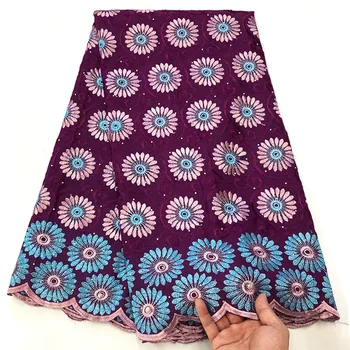 

African Swiss Lace Fabric 2019 High Quality Swiss Voile Lace In Switzerland Pruple Cotton African Dresses For Women Dress H-895