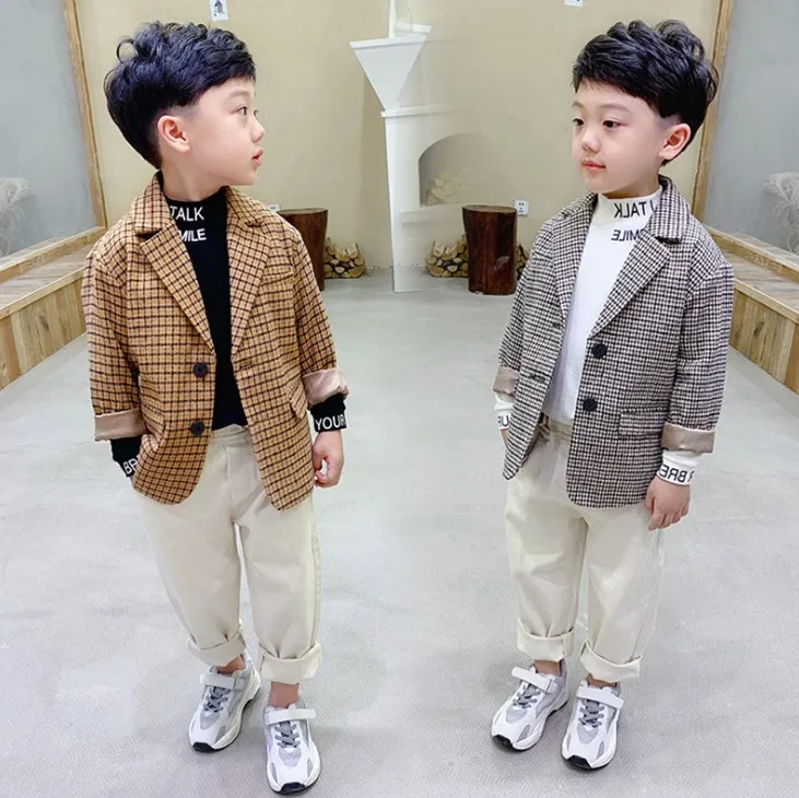 

new 2019 autumn fashion style boys handsome plaid blazer kids jacket children clothing