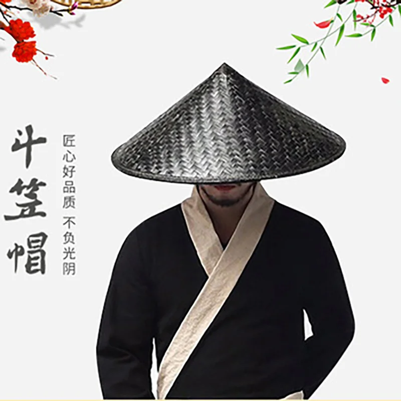 

Traditional Chinese Style Kung Fu Bamboo Weave Hat Shaolin Japanese Samurai Cosplay Oriental Headwear Prop Shade Straw Caps Hat