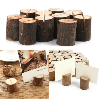 

50PCS Wooden Stump Design Business Cards Holder Wedding Party Name Card Holder Stand Office Desk Memo Menu Photo Clips Ornaments