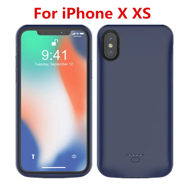 4000 мА/ч, Батарея Зарядное устройство чехол для iPhone 6 6S 7 Plus 5 5S SE чехол Powerbank Зарядное устройство чехол для iPhone 11 11 Pro X/XR/XS Max Батарея чехол - Цвет: for iPhone X XS Blue