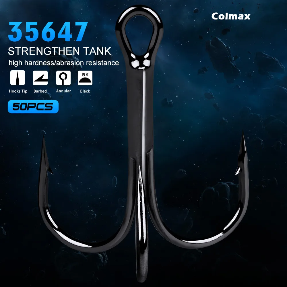 

Black Fishing Hooks 50pcs/Lot 2/4/6/8/10/12/14# High Carbon Steel Treble Hooks Round Bent Triple Barbed Fish Hook Fishing Tackle
