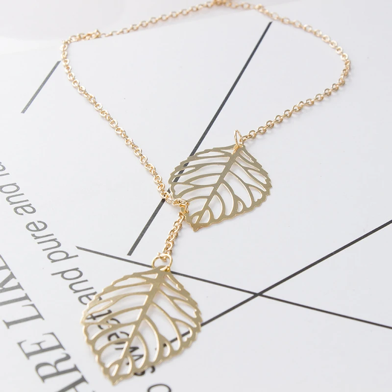 SUMENG New Fashion Jewelry Gold And Silver Color Two – Leaf Pendant Necklace Multi – Layer Statement For Women 2021 Necklace