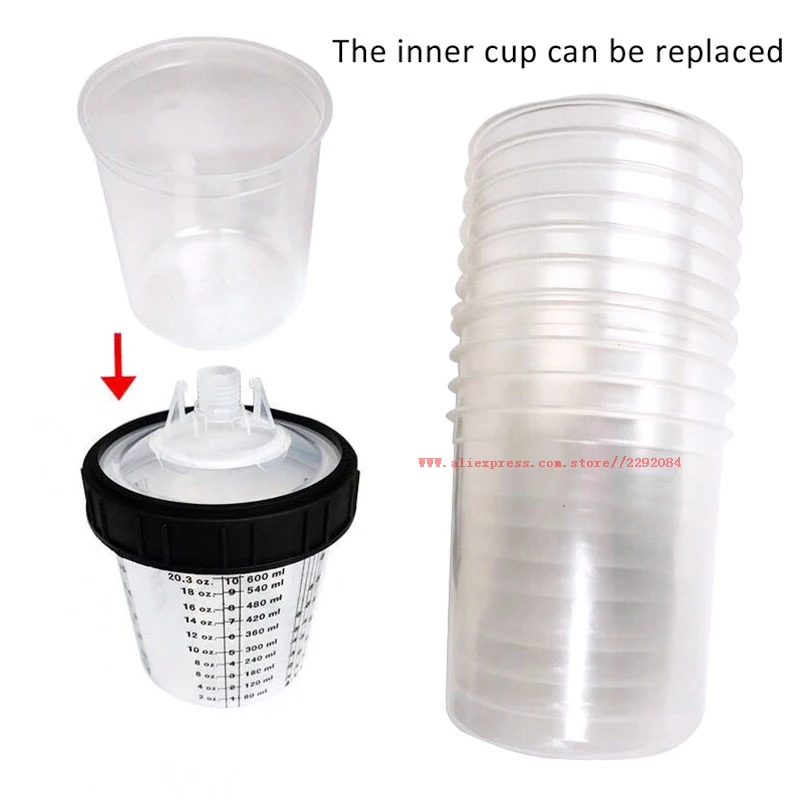 새로운 페인트 스프레이 건 컵 160/400/600/800ml 페인트 혼합 컵 10pcs 일회용 페인트 컵 스프레이 건 냄비 뚜껑이있는 내부 컵