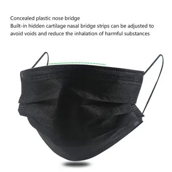

50pcs/100pcs Disposable Face Mouth Mask High efficiency filtration adjustable 3D fitting design Light and breathable black