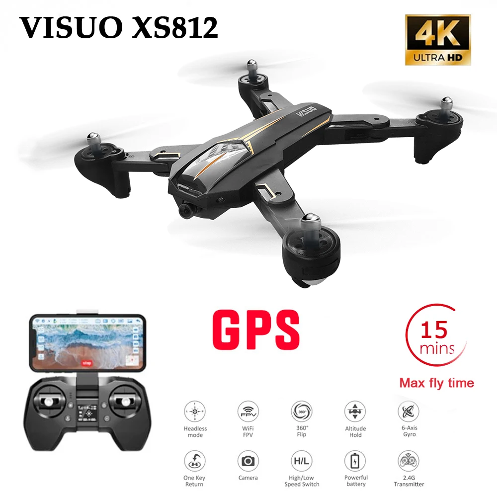 VISUO XS812 GPS 5G WiFi FPV с камерой 4K FHD 15 минут время полета складной Радиоуправляемый Дрон
