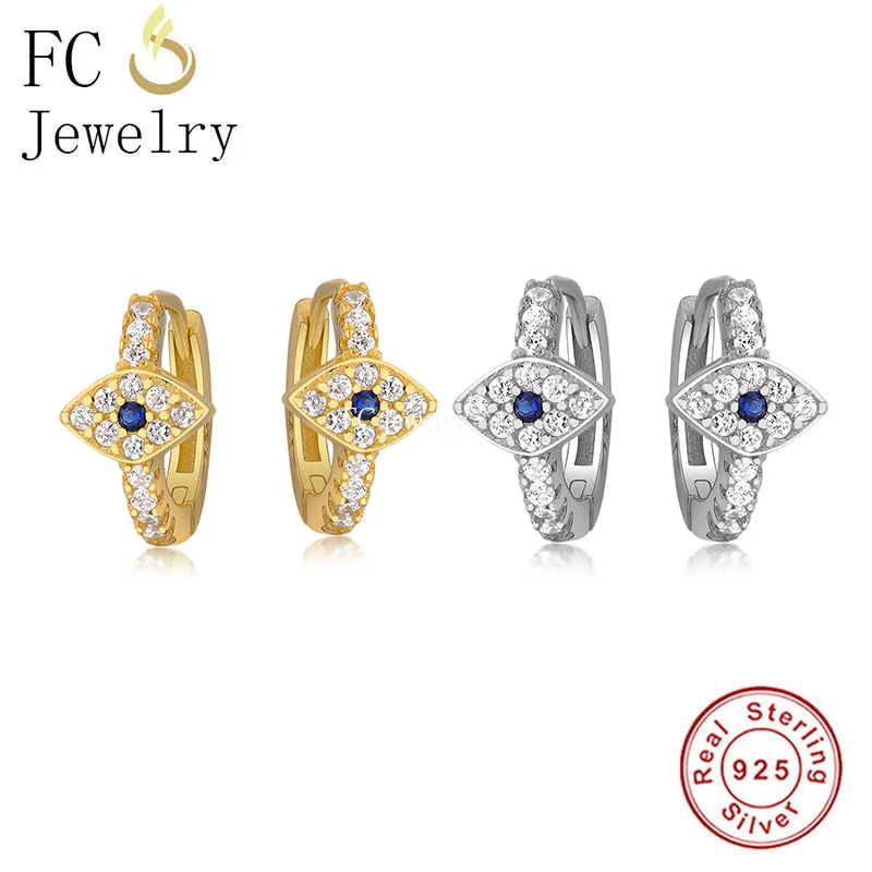 FC Jewelry Real 925 Sterling Silver Golden Blue Evil Eye Cubic Zirconia Hoop Earring For Women Accessories Ear Boucle NEW 2020 | Украшения