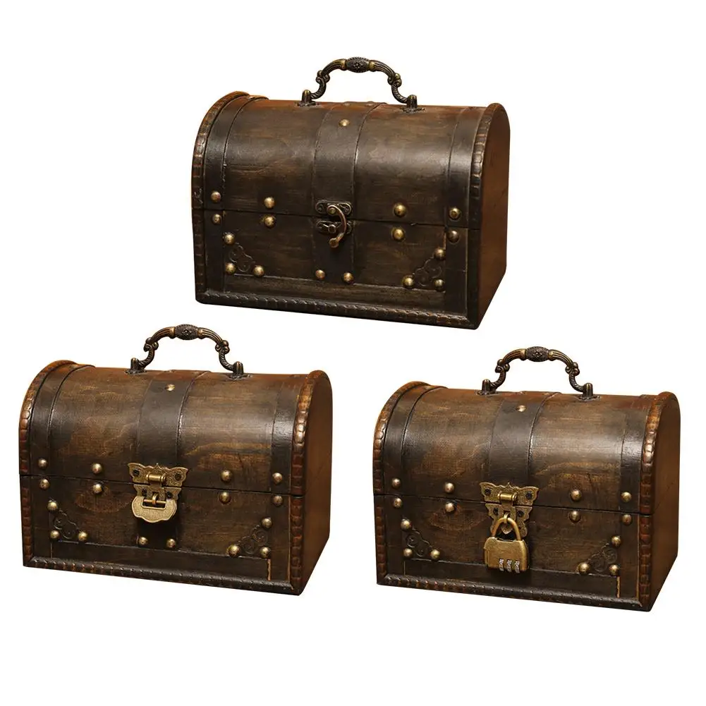 European Nostalgic Storage Box Desktop Sundries Small Home Decoration Wooden Retro Jewelry Treasure With Lock |