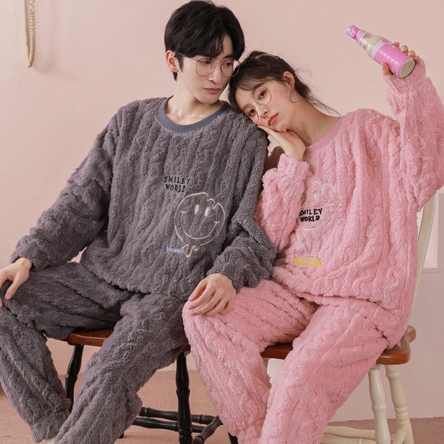 Couples Sleepwear Winter Coral Fleece Women's pajamas suits Man pijamas set  Warm Lovers Homewear pijama hombre