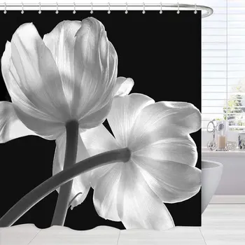 

Modern Simple And Unique Floral Art Print Shower Curtain Washable Waterproof Fabric Bathroom Accessories Set