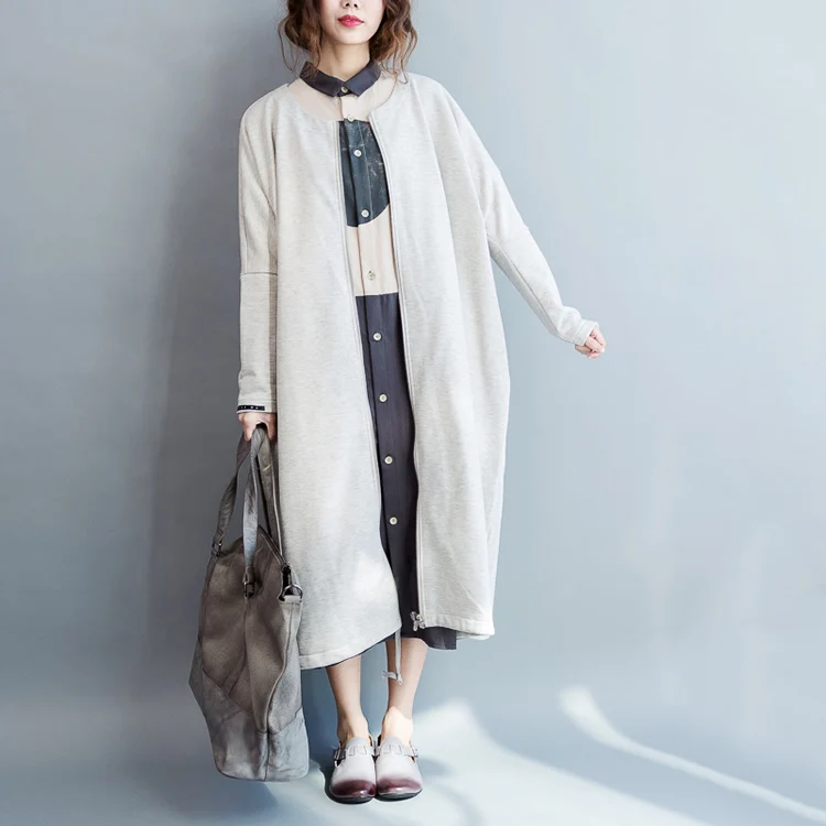 Women Plus Size Trench Coat Outerwear Ladies Solid Color Loose Zipper Long Coat Female Autumn Spring Casual Long Overcoat