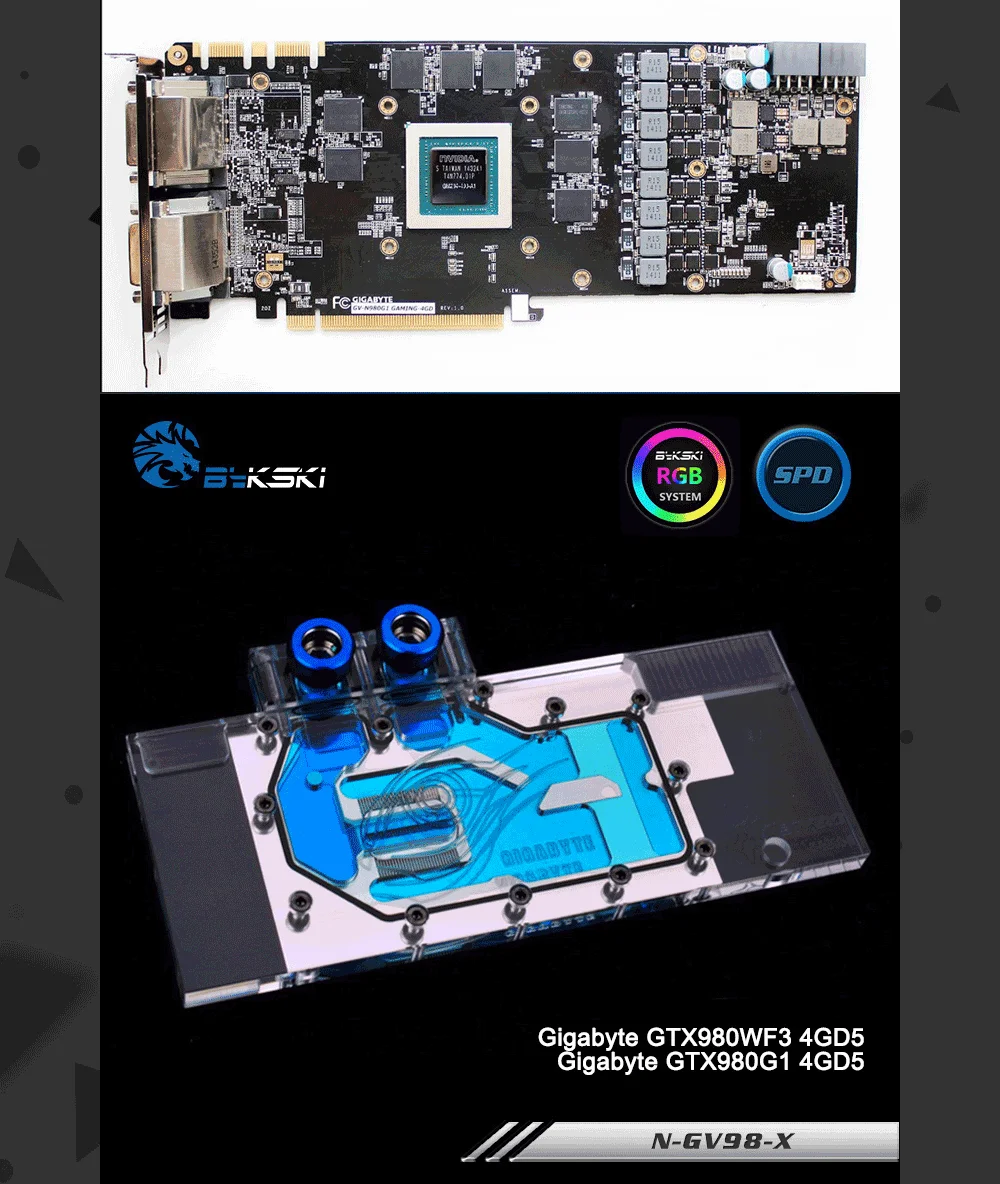 Bykski N-GV98-X, полное покрытие графика карты водяного охлаждения блок RGB/RBW для Gigabyte GTX980WF3/GTX980G1 4GD5