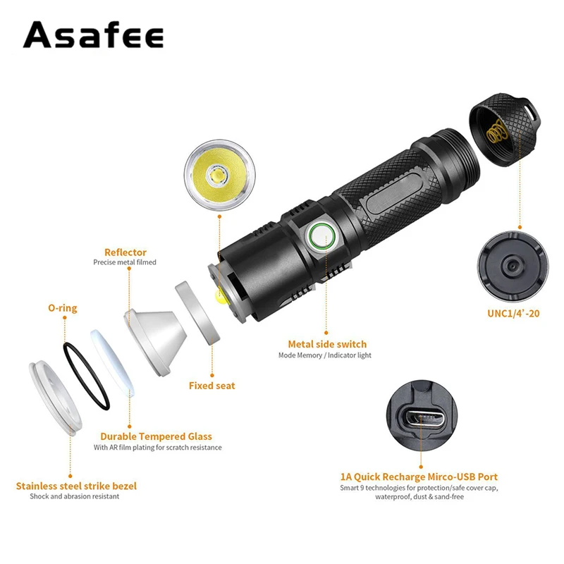  Powerful XHP 70.2 LED Tactical Flashlight USB Charging LED Flashlight Zoom 4 modes Waterproof LED F - 4000068575793