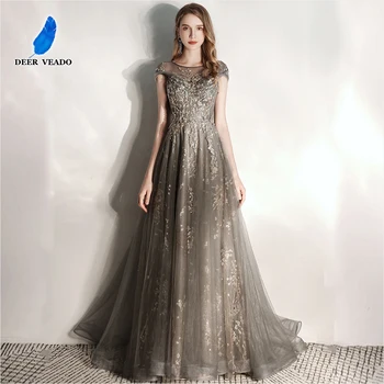 

DEERVEADO Elegant Tulle Appliques Evening Dress Long 2020 Formal Dress Evening Party Dresses Evening Gown with Train MFY084