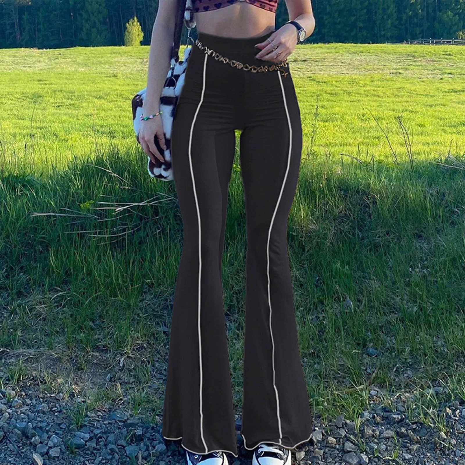 Y2k 플레어 팬츠 여성 스트리트웨어 빈티지 하라주쿠 스웨트팬츠, 패션 하이 웨이스트 플레어 팬츠 캐주얼 솔리드 컬러 바지  f3
