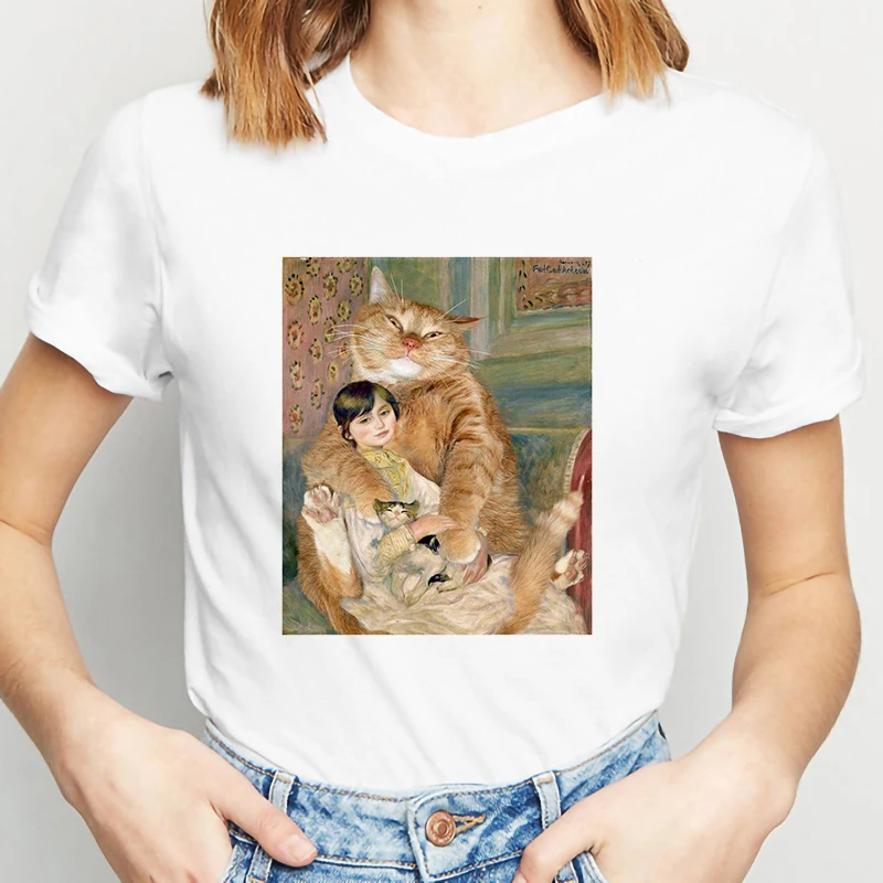 

Aesthetic Harajuku T Shirt Women Clothes Summer E Girl Cat Tshirt Spoof Fun Tops Tees Short-sleeved Cat Gothic Female T-shirt