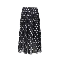 XL-3XL, плюс размер, летняя Женская эластичная талия, волнистая точка, Повседневная миди-юбка из шифона, Saia Longa, юбка с высокой талией