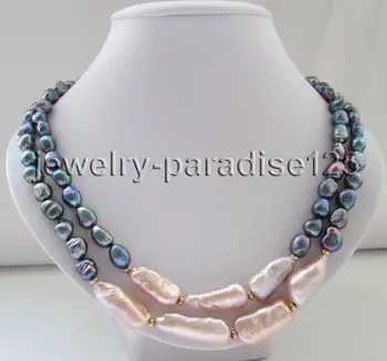 

2row 19"-20" 11mm black& 21-28mm baroque keshi reborn freshwater pearl necklace