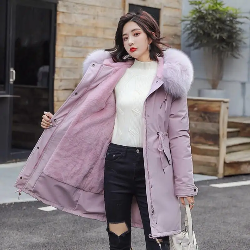 

Women Solid Hooded Coat Autumn Winter Warm Thicken Faux Fur Coats Parka Female Solid Plus Size Long Jacket Outwear