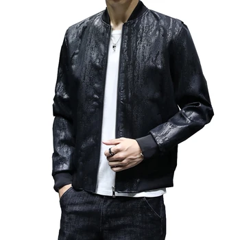 

Men's Trend PU Leather Jacket Korean Slim Casual Leather Stand Collar Jacket Autumn Men's Baseball Jacket