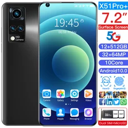 Gobal – téléphone portable X51PRO +, écran de 7.2 pouces, smartphone, 12 go de RAM, 512 go de ROM, batterie de 6800mAh, android 10 