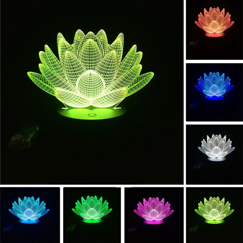 Promotion! Usb Led Lotus Flower Night Light 3D 7Colors Christmas Gifts Mood Lamp Press Kids Bedroom Table/Desk Sleeping Light, P