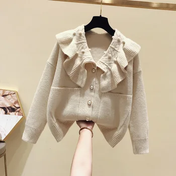 

2020 New Spring Autumn Sweet Large Pockets Student Cardigan Sweater Female Students Solid Color Knitted Coat Girls Knitwear Tops