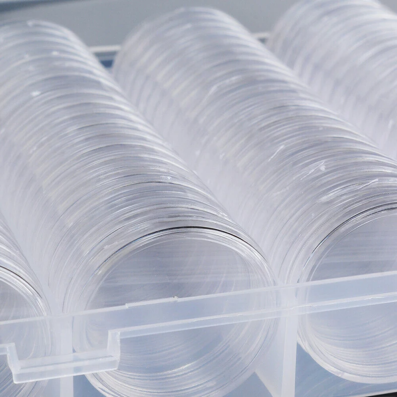 40mm Clear Round Plastic Coin Capsule Container Empty Storage Box Holder Case edge trimmed neatly For Coin Collection Box plastic storage boxes with lids