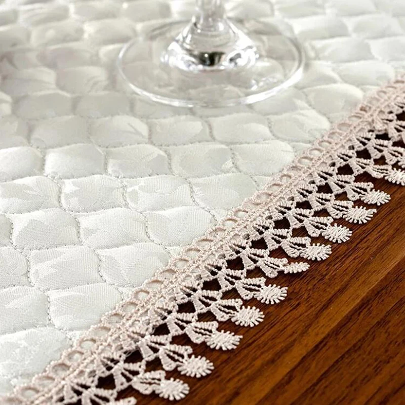 Beige Polyester Round Embroidery table place mat pad Cloth dish placemat cup mug dinner tea coaster glass doily kitchen