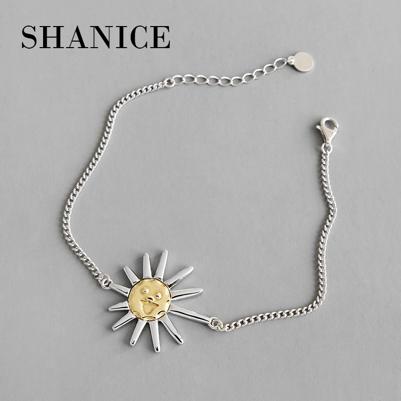SHANICE Подлинная стерлингового серебра 925 Простые солнечные цветы Смайл цепи панк браслеты для вечеринок для женщин модные простые наручные