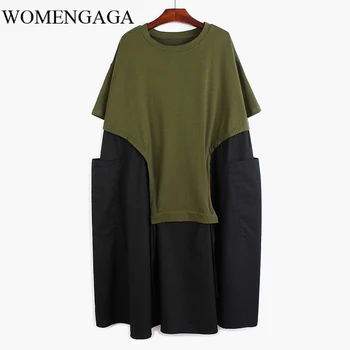 

Loose Women Gray Big Pocket Split Big Size Dress Round Neck Short Sleeve Loose Fit Fashion Tide Spring Summer 2020 AL7S