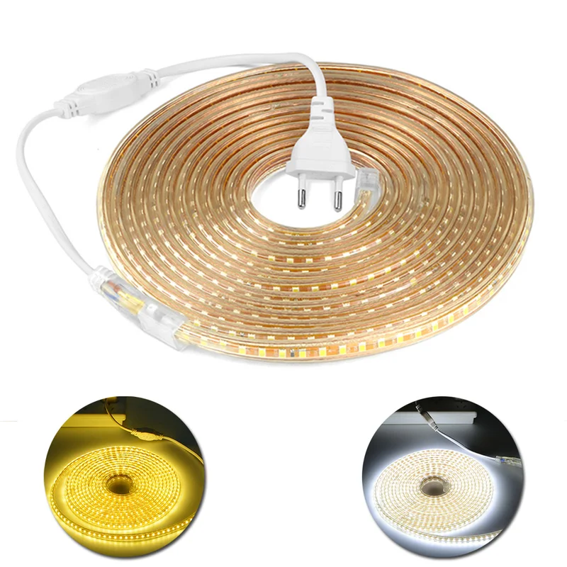 

220V Waterproof Led Strip Light with EU Plug 2835 SMD Flexible Rope Light 120 Leds/M High Brightness Outdoor Indoor Dimmer Decor