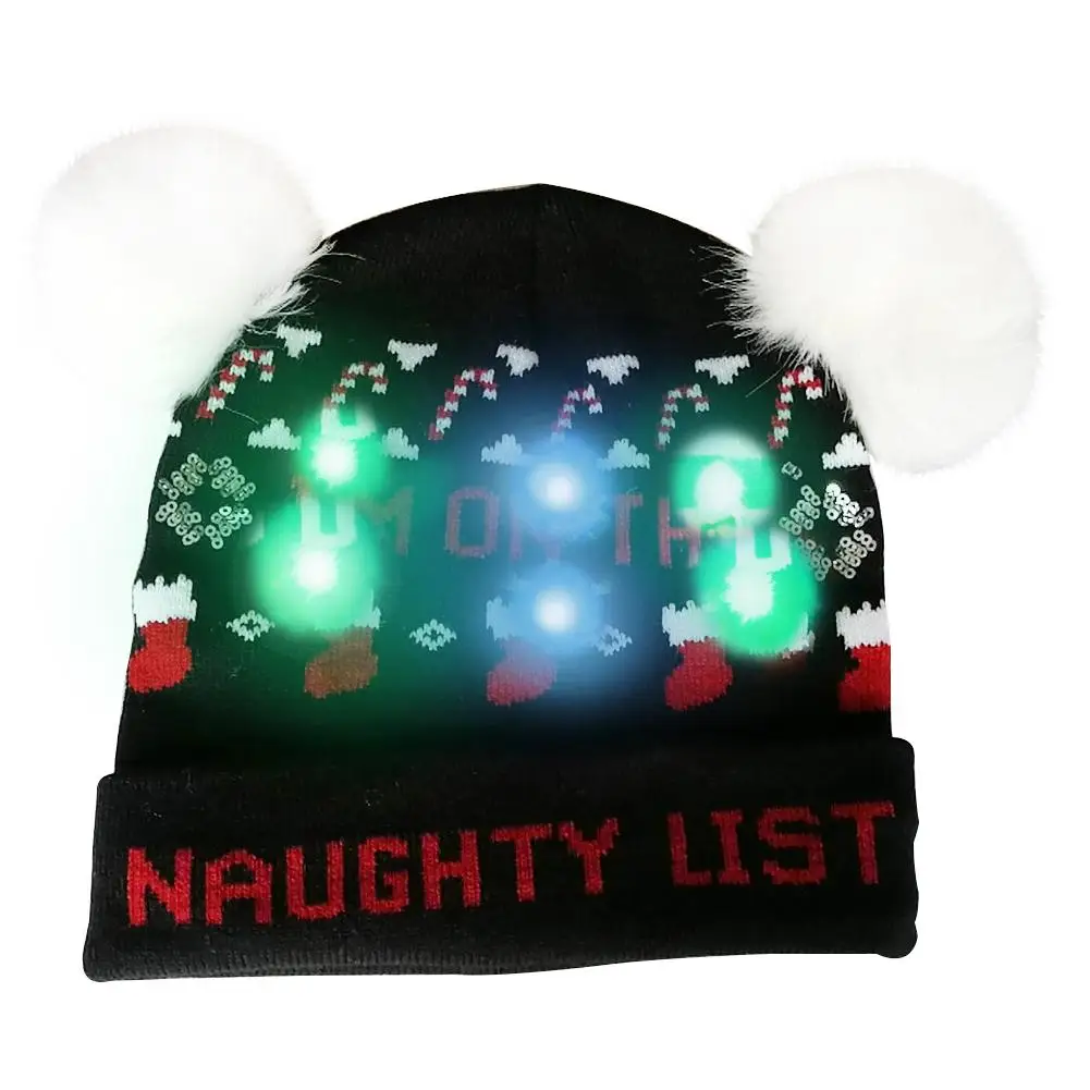 Горячий светодиодный светящийся Рождественский головной убор бини свитер Рождественская Шляпа Санты светящаяся вязаная шапка для детей взрослых для рождественской вечеринки 4
