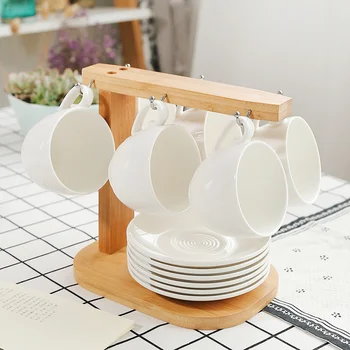 

Coffee cup and saucer set with wooden frame simple white porcelain tea cup dish home visitor ceramic coffee tea set wx9081451