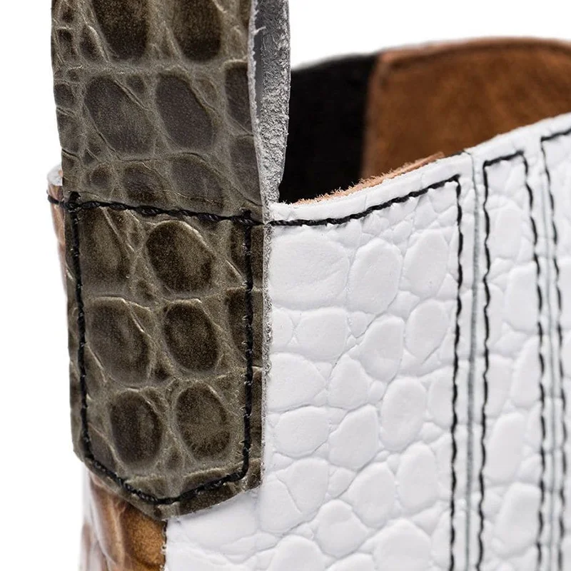 Three Color Crocodile Pattern High Chunky Heels Square Toe Ankle Boots Woman Booties Large Size 13 16 Lady Fashion Shoes Shofoo