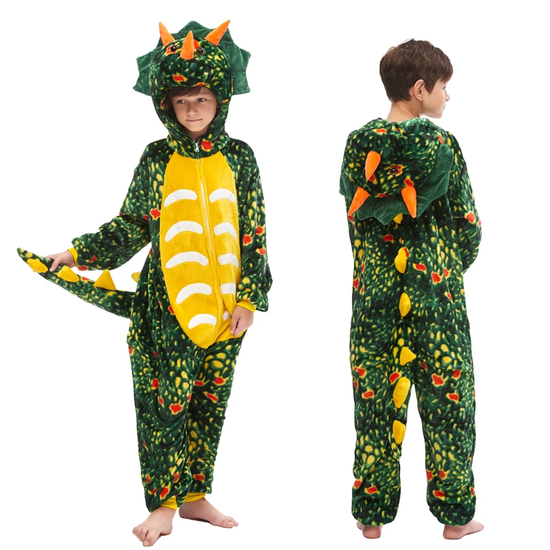 Детская Пижама кигуруми с динозаврами для мальчиков и девочек; Пижама с единорогом; комбинезон; детская одежда для сна с животными; Косплей