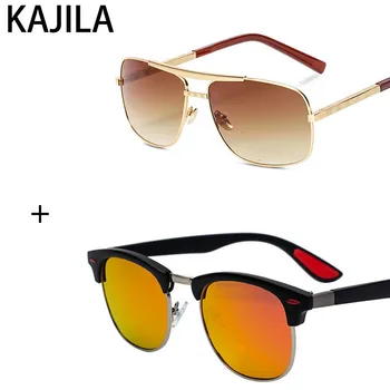 

Luxury Square Two Packs Sunglasses Women Men Brown Black Retro Brand Designer Metal Frame lentes de sol mujer