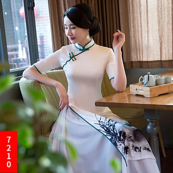 

O Dai Qipao Multicolor cheongsam national wind improved cheongsam dress big swing type cheongsam daily cheongsam dress Dress