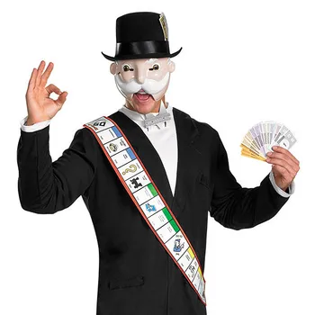 

Monopoly Man Mask with Hat ADULT COSTUME set Halloween Masks White Beard Old Man Black