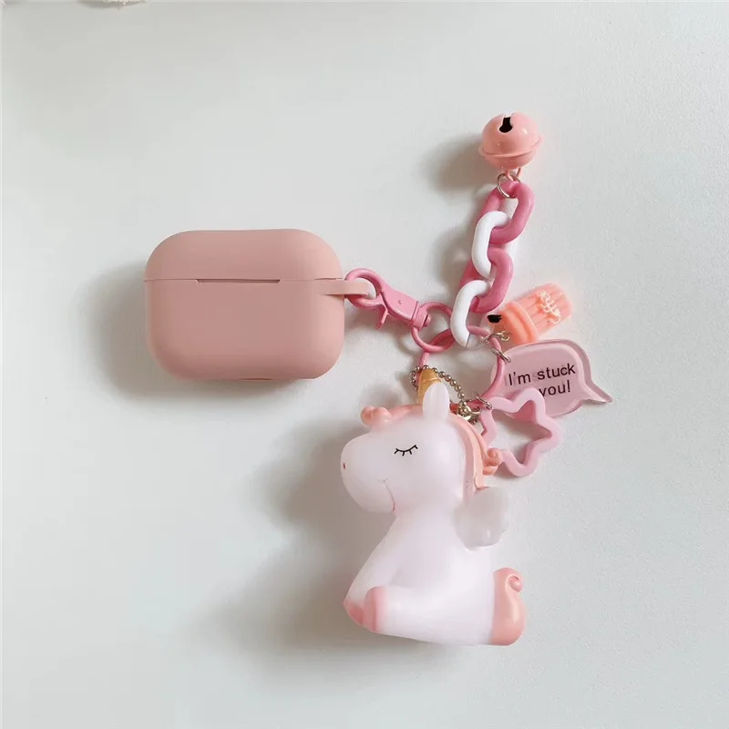 AirPods case Cartoon with keychain unicorn Accessories Silicone case fashion cute For Air pods 2  Protective Cover
