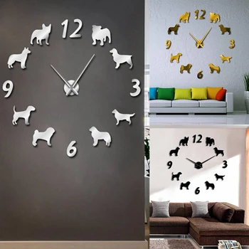 

Dog 3D Watch Clock Living Room Quartz Acrylic Mirror Effect Home Decoration Wall Stickers
