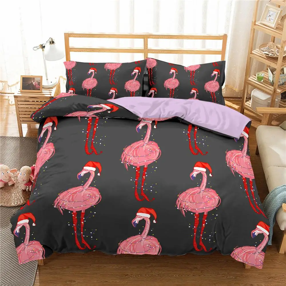 ZEIMON 3d Printed Merry Christmas Home Textiles Bedding Set Pink Flamingo Pattern Duvet Cover With Pillwocase 2/3pc Bedclothes