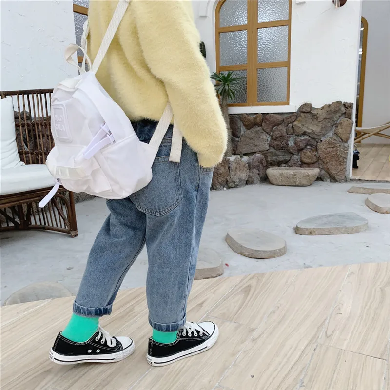 WLG Autumn boys girls jeans kids basic denim blue casual all match jean children trousers