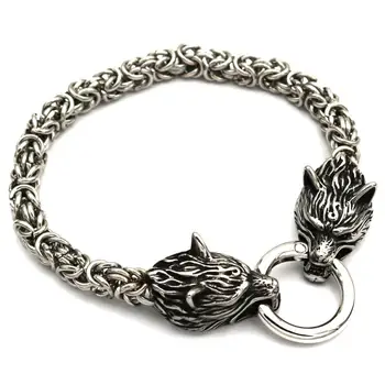 

Nostalgia Stainless Steel Wolf Head Viking Bracelet Men Vikingos Accessories Jewelry Bangles Braclets For Women