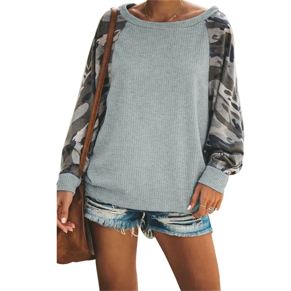 

Newly Women tshirt Camouflage Tops Long Sleeve t-shirts Round Neck Tops Female Casual Tees футболка женская DOD886