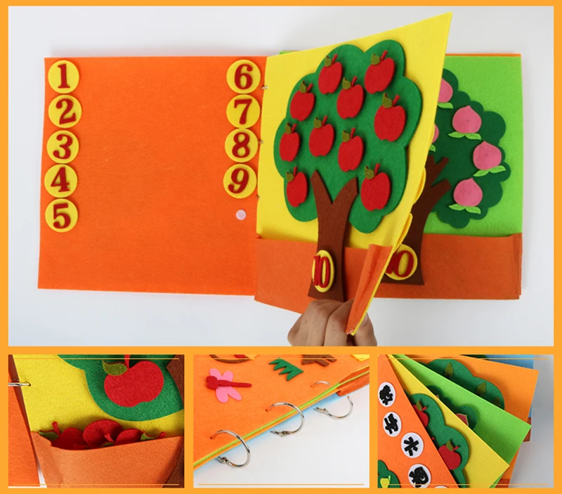4 стиля DIY обучения цифровой познавательный, на поиск соответствия фетр фруктовое дерево Тихая книга игрушки для раннее развитие детей обучение цифровой детский сад Teac