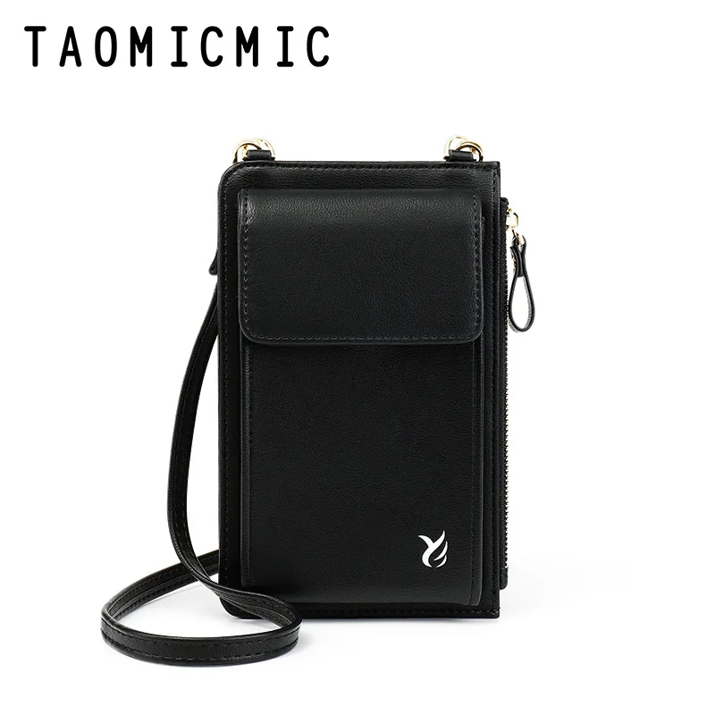 TAOMICMIC Кожаный Браслет клатч-кошелек на молнии многоцелевой кошелек сумочка карман для сотового телефона для женщин держатель для карт сумка на плечо - Цвет: black