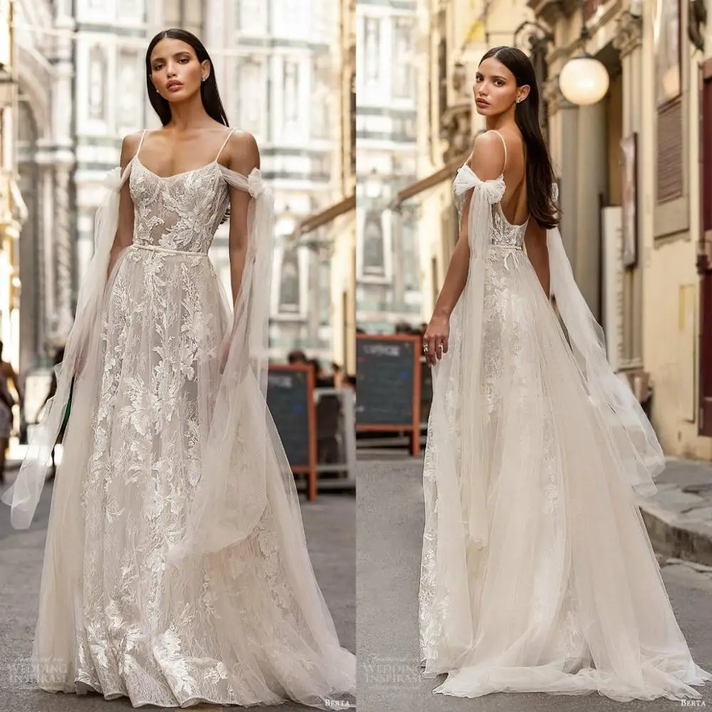 2020 bohemia vestidos de casamento berta uma linha laço appliqued